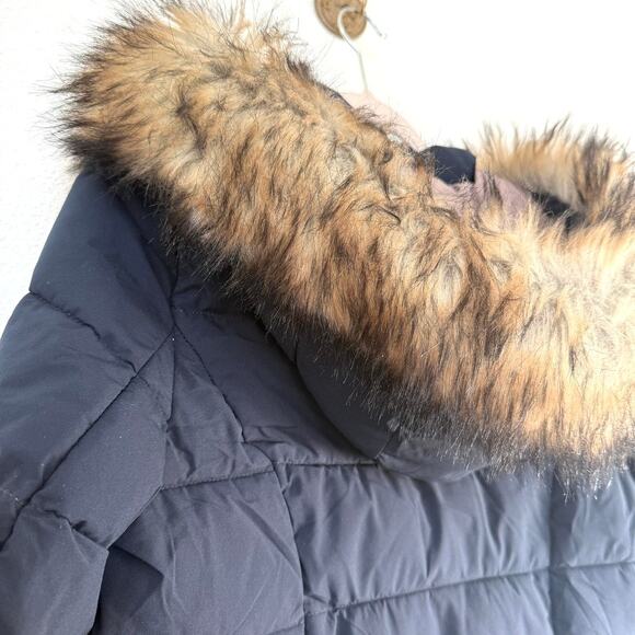 Laundry by Shelli Segal Puffer Coat Navy Faux Fur Hood Women's M Water Resistant - Picture 2 of 6